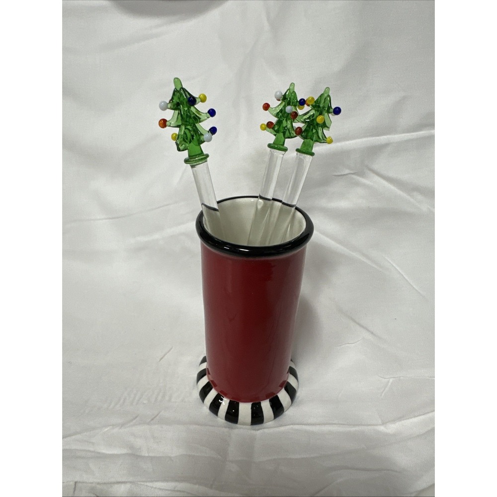 Fitz and Floyd Cheers Swizzle Sticks with‎ Holder 3 Swizzle Not 4